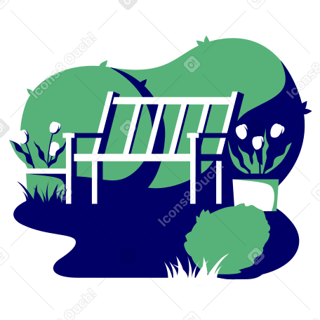 Garden bench and flower pots PNG, SVG
