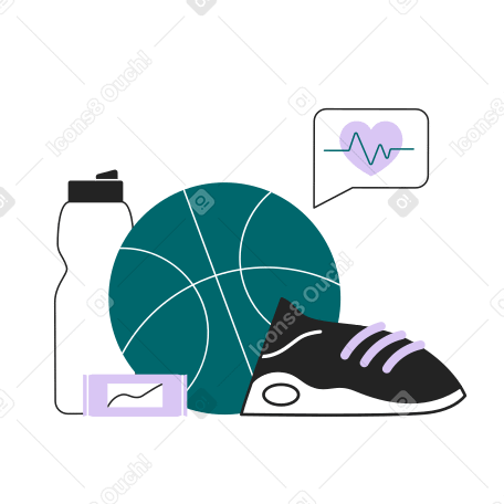 Ilustração animada de Bola de basquete e equipamento de treinamento em GIF, Lottie (JSON), AE