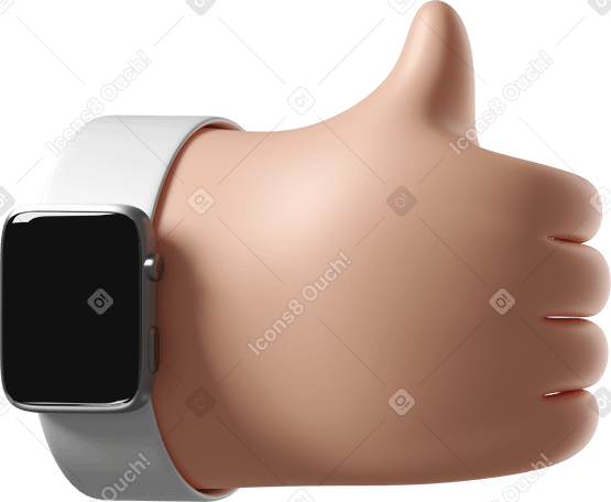 3D White skin hand with smartwatch turned off showing thumbs up PNG, SVG