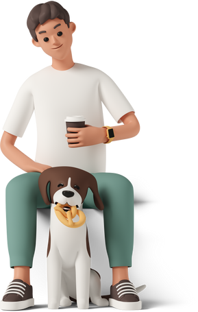 Man sitting with dog and cup of coffee Illustration in PNG, SVG