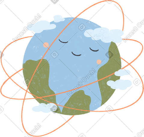 planet earth with a smile and clouds PNG, SVG