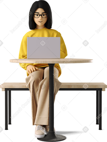 3D woman working at a bar table в PNG, SVG