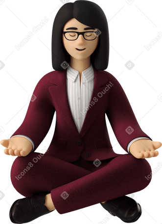 3D businesswoman in red suit meditating Illustration in PNG, SVG