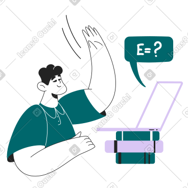 Man raising hand at an online physics lesson PNG, SVG