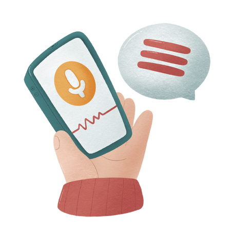 Hand with the phone records a voice message Illustration in PNG, SVG