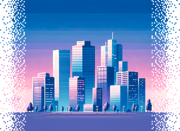 pixel twilight city skyline with disappearing borders PNG, SVG