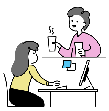 Female coworker bringing coffee to her coworker PNG, SVG