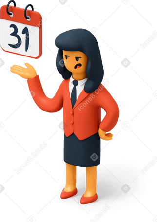 3D Angry business woman with a calendar PNG, SVG