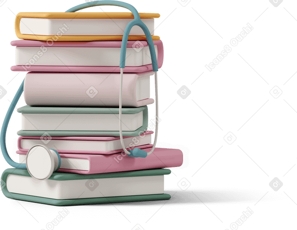 3D books and stethoscope Illustration in PNG, SVG