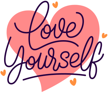 lettering love yourself with heart text PNG, SVG