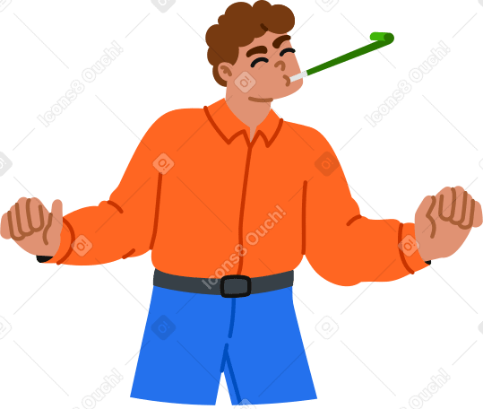 Jeune homme avec corne de fête tenant quelque chose dans les mains PNG, SVG
