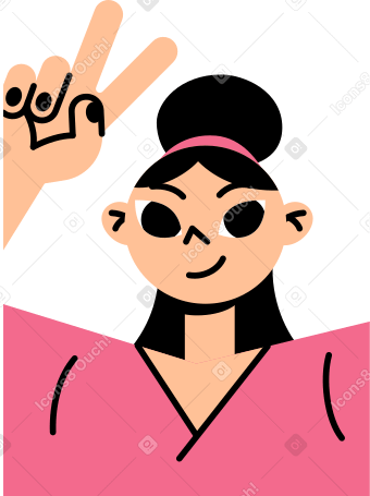 girl showing peace sign Illustration in PNG, SVG