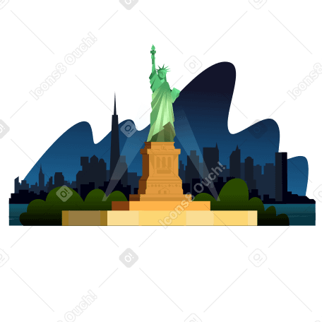 New York - Statue of Liberty in the evening background Illustration in PNG, SVG