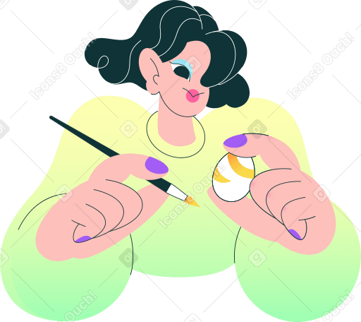 mulher pintando um ovo de páscoa PNG, SVG