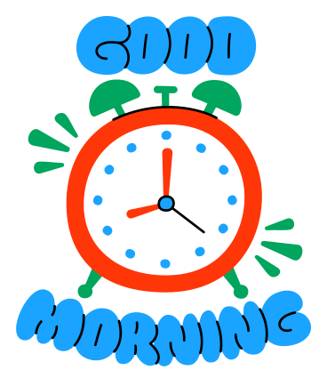 lettering sticker good morning with alarm clock text PNG, SVG