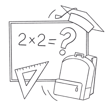 Blackboard with equations, graduation cap, backpack, ruler, as a symbol of back to school PNG, SVG