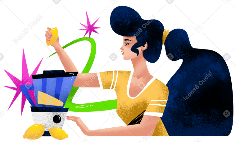 Girl makes lemonade with a blender Illustration in PNG, SVG