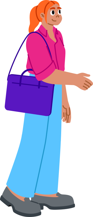 young woman with a laptop bag extends her hand PNG, SVG