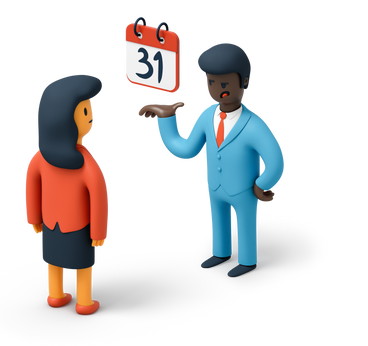 Man in suit reminding employee about an upcoming deadline PNG, SVG
