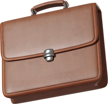 side view of brown leather briefcase PNG, SVG
