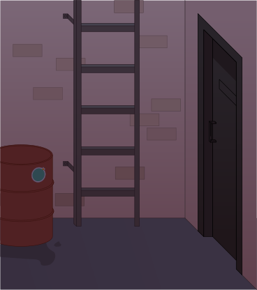 dead end with a door fire escape and a barrel PNG, SVG