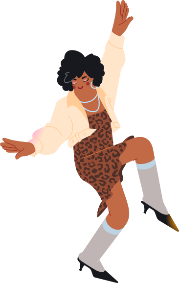 Donna che balla vestita con abito stampa leopardo PNG, SVG