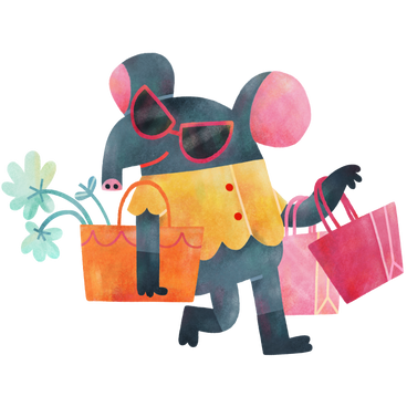 Fashionable elephant with shopping bags PNG, SVG