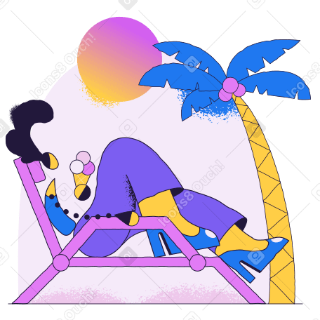 Woman eating ice cream lying on a sun lounger PNG, SVG
