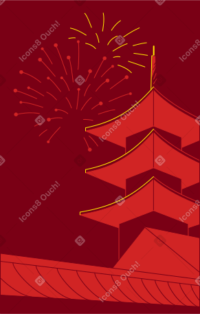 Cadre avec la pagode et le feu d'artifice PNG, SVG