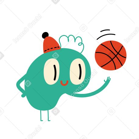 Green character playing ball animated illustration in GIF, Lottie (JSON), AE