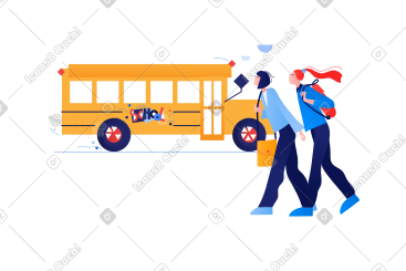 年轻女子走近校车 PNG, SVG