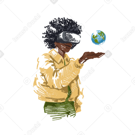 Woman in vr glasses holding the globe PNG, SVG