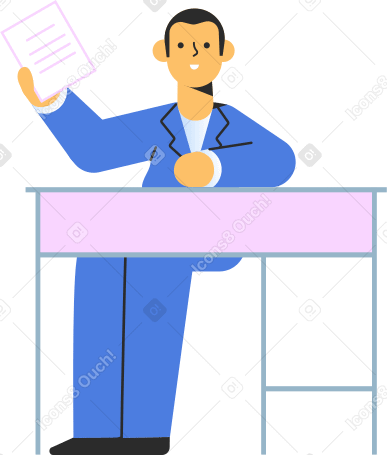 man sitting near table with document Illustration in PNG, SVG