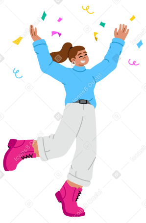 年轻女子庆祝成功并扔五彩纸屑 PNG, SVG