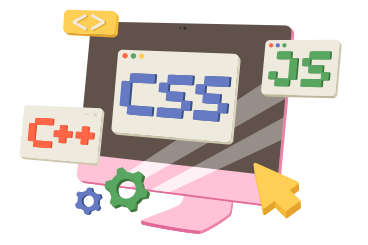 Надпись с помощью css/c++/js с курсором и текстом кода в PNG, SVG
