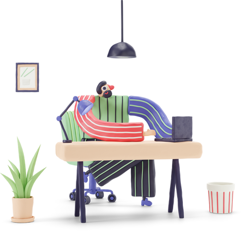 Man working on the laptop behind the desk Illustration in PNG, SVG