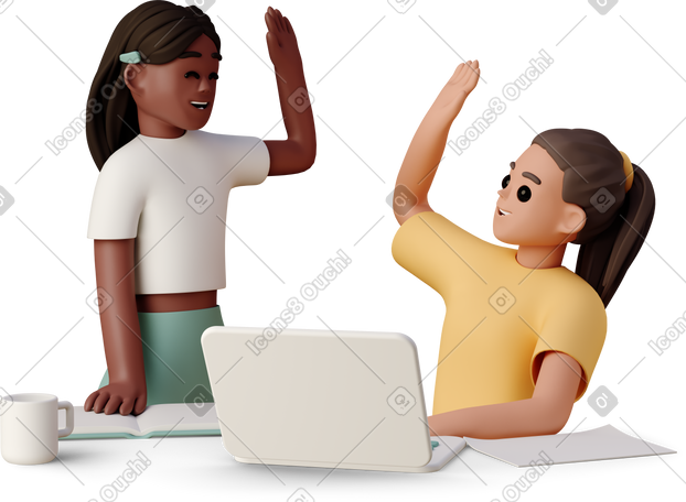 3D young women high fiving each other PNG, SVG