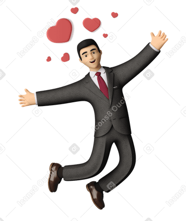 3D Happy businessman in love floating with hearts over his head PNG, SVG