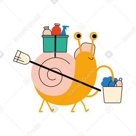 Snail working as a cleaner Illustration in PNG, SVG