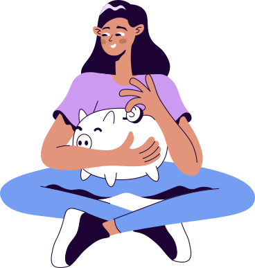 seated woman holding a piggy bank PNG, SVG