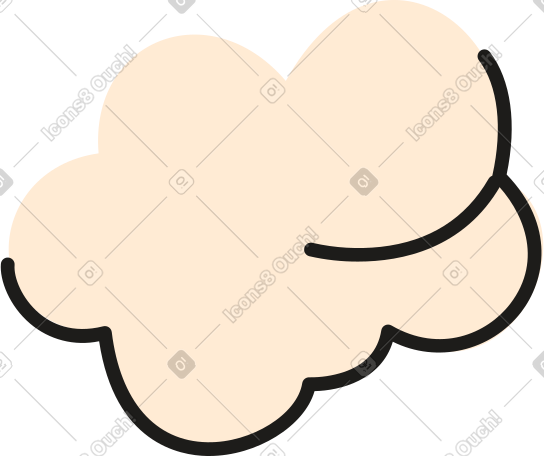 fluffy beige cloud with black outline below PNG, SVG