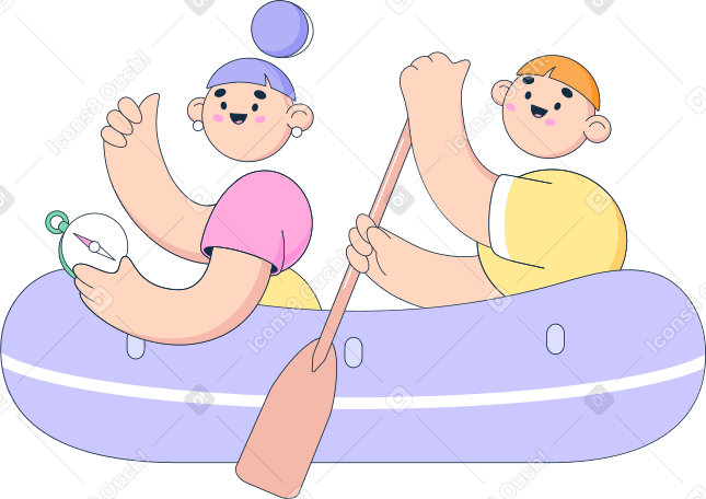 girl and boy in a boat Illustration in PNG, SVG