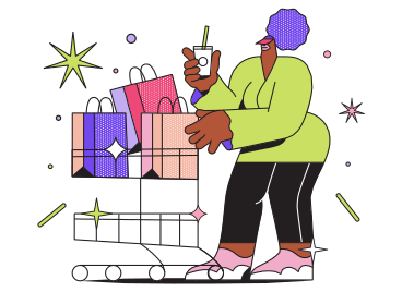 Woman standing with a shopping cart PNG, SVG