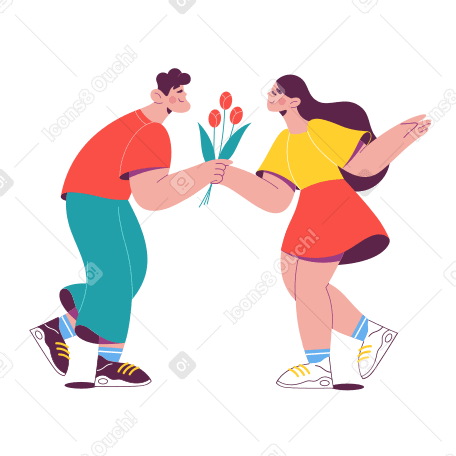 男性が女性に花を贈る PNG、SVG