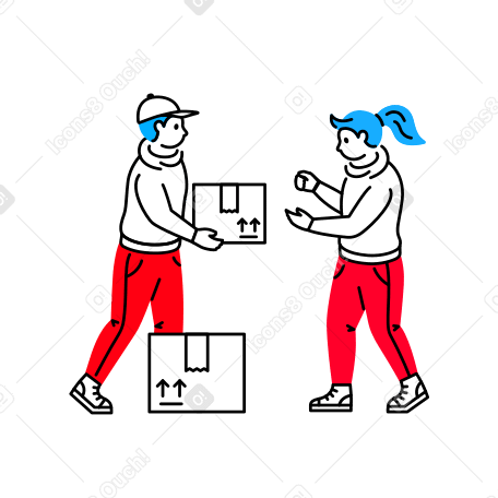 Delivery man handing delivered boxes to woman Illustration in PNG, SVG