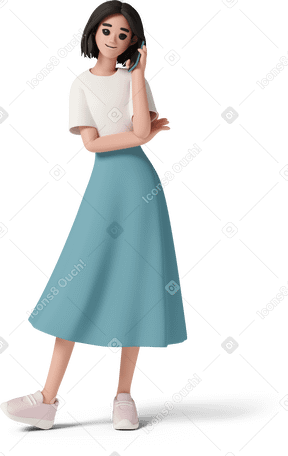 3D young woman speaking on cellphone Illustration in PNG, SVG