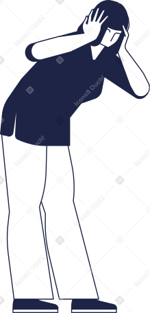 woman is standing with her head in both hands PNG, SVG