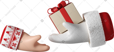 Santa Claus giving a gift box to white skin hand PNG, SVG