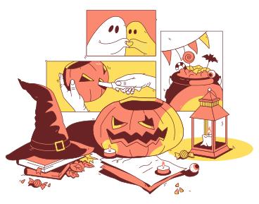 Halloween pumpkins and witchy stuff PNG, SVG