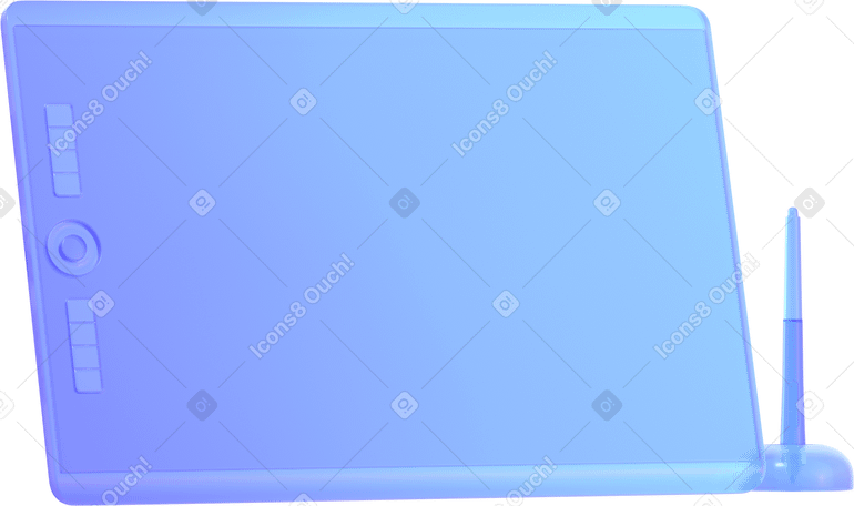 3D blue graphic tablet with stylus PNG, SVG